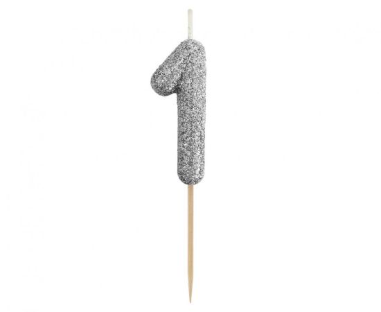 Dortová svíčka č. 1 stříbrná bio brokát - pikery