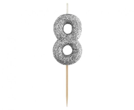Dortová svíčka č. 8 stříbrná bio brokát - pikery