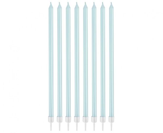 Dortové svíčky 8 ks tenké modré perleť