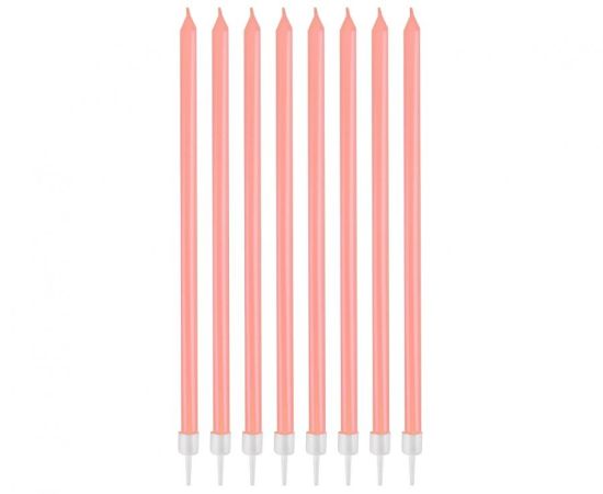 Dortové svíčky 8 ks tenké růžové perleťové