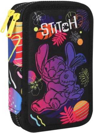 Penál 2 zipy Jumper Stitch black - vybavený