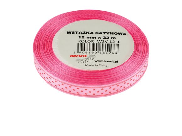 Atlasová stuha s vzorem srdce 12 mm - 1