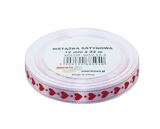 Atlasová stuha s vzorem srdce 12 mm - 2