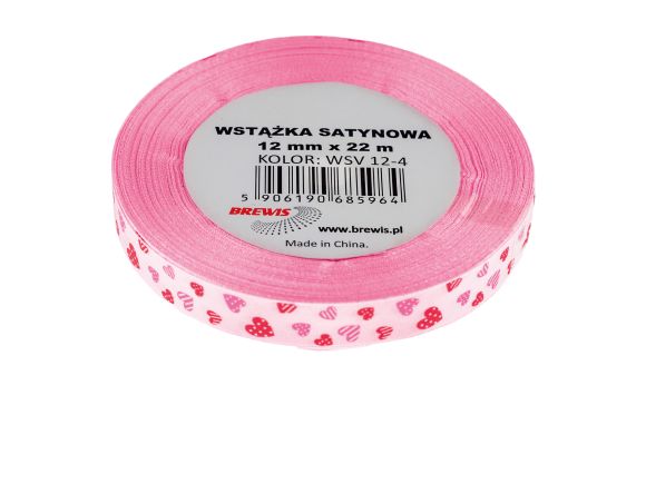 Atlasová stuha s vzorem srdce 12 mm - 4