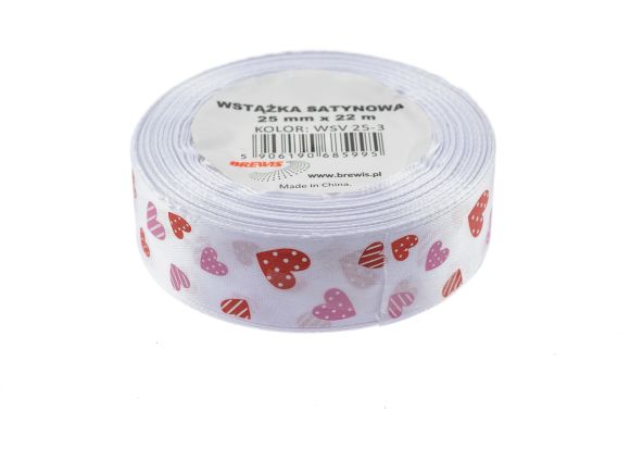 Atlasová stuha s vzorem srdce 25 mm - 3