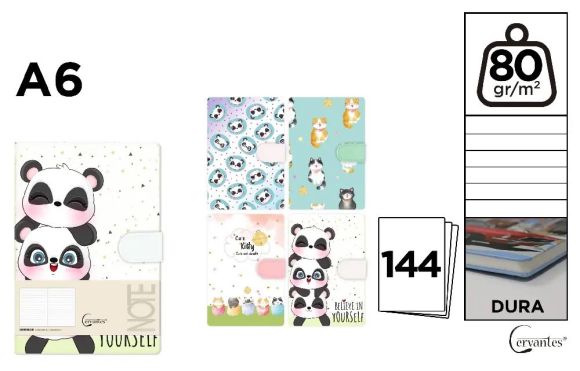 Notes A6 s magnetickým zavíráním 80g / m2 Kočka, Panda ,balení 12 ks