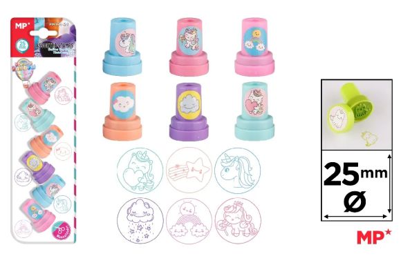Razítka 25 mm s motivem jednorožců na blistru