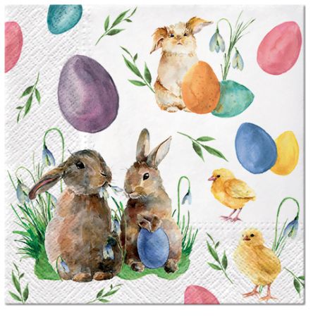 Ubrousky PAW Dekor L (20ks) Bunnies with Chicken Ubrousky PAW Dekor L (20ks) Bunnies with Chicken