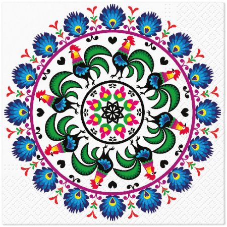 Ubrousky PAW Dekor L (20ks) Rooster Circle Folk Ubrousky PAW Dekor L (20ks) Rooster Circle Folk