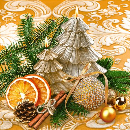 Ubrousky MAKI L (20ks) Gold Poinsettia & Two Candles Ubrousky MAKI L (20ks) Gold Poinsettia & Two Candles