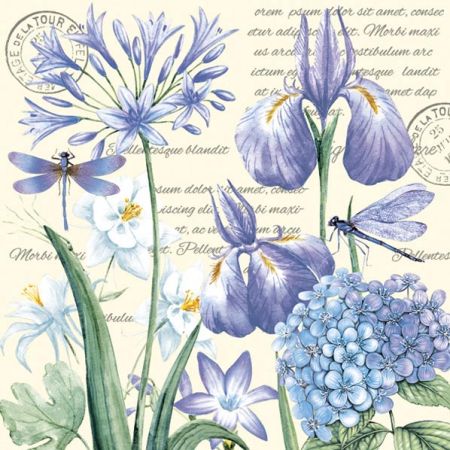 Ubrousky MAKI L (20ks) Irises, Hydrangea and Dragonflies