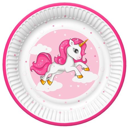 Papírový talíř velký - Pink Heart Unicorn