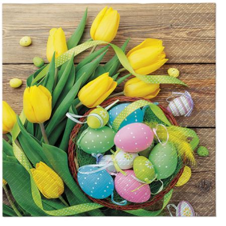 Ubrousky PAW TETE L (20ks) Easter basket and tulips