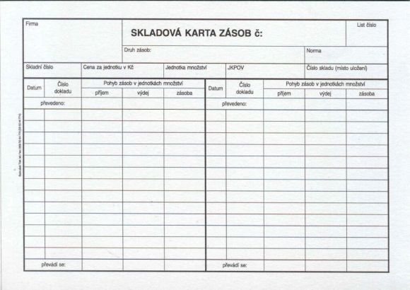 Karta zásob skladová A5 oboustranná, 10l v bloku /ET450/