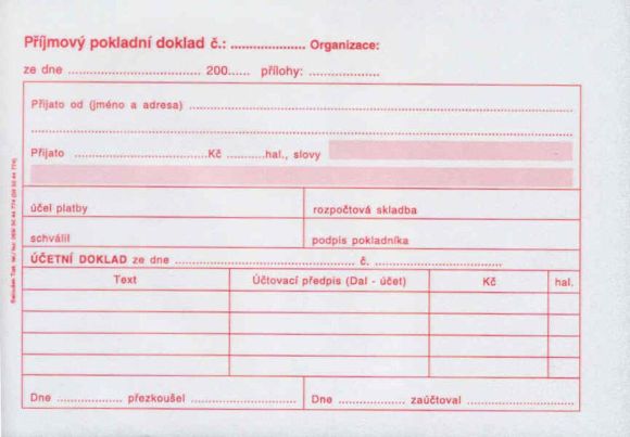 Doklad příjmový pokl. i PÚ A6, propis., /PT030/