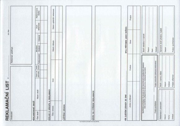 List reklamační A4, propis., /PT195/