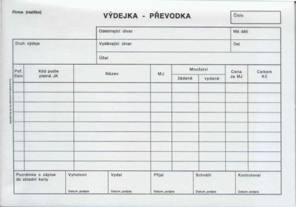 Převodka výdejka A5, propis. /PT230/