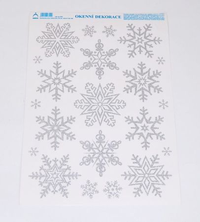 Dekorace okenní vločky se stříbrnými glitry 832 Dekorace okenní vločky se stříbrnými glitry 832