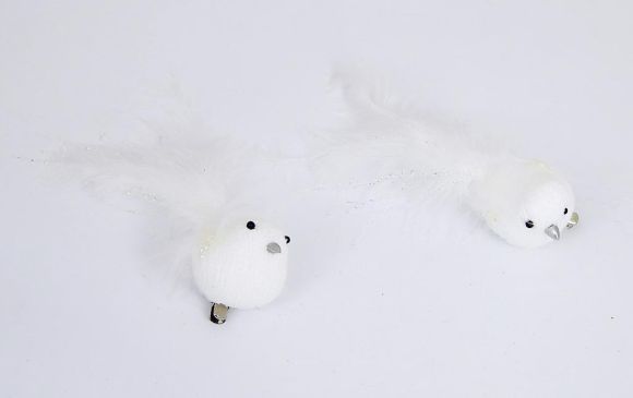 Ptáček bílý na klipu 10cm, 2ks /3280/