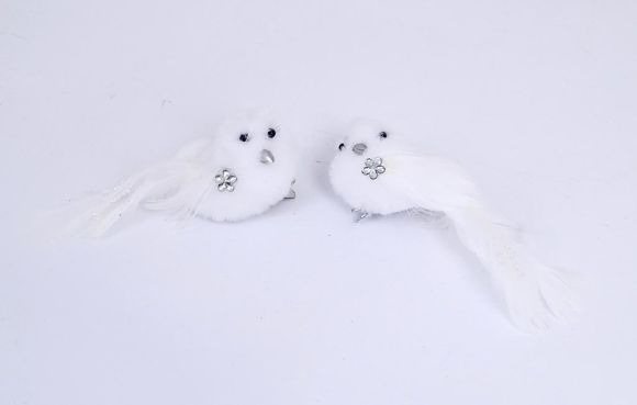 Ptáček bílý na klipu plyš 12cm, 2ks /3281/