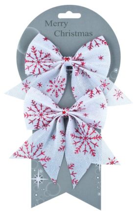 Mašle bílá s červenými vločkami 13cm, 2ks /2005/