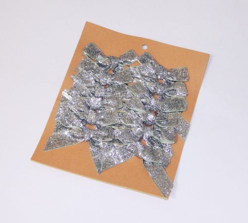 Mašle sametová stříbrná třpytivá 8 cm, 12 ks / 5916