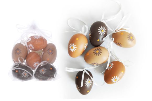Vajíčko dekorační plastové malované 6 cm, 6ks v organza sáčku  /W033820/