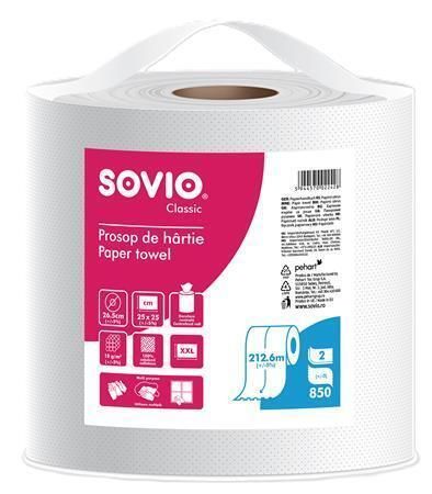 Papírové utěrky, bílá, 2-vrstvé, 212,6 m, průměr 26,5 cm, 1 role, SOVIO PP20907