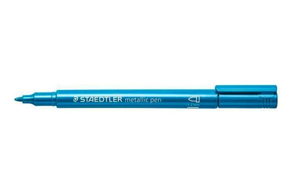 Dekorační popisovač, metalická modrá, 1-2 mm, kuželový hrot, STAEDTLER