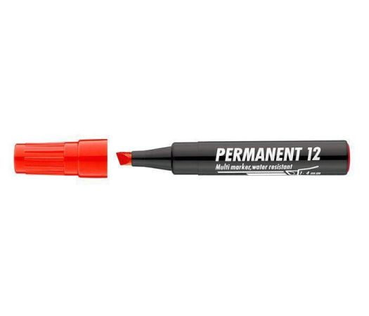 Permanentní popisovač Permanent 12, červená, 1-4mm, klínový hrot, ICO