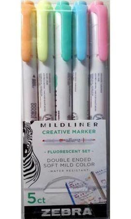 Sada zvýrazňovačů Mildliner Fluorescent, 5 barev, 1,0 / 3,5 mm, oboustranný, ZEBRA 8105