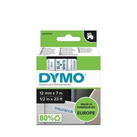 Label, 12 mm x 7 m, DYMO D1, white-blue