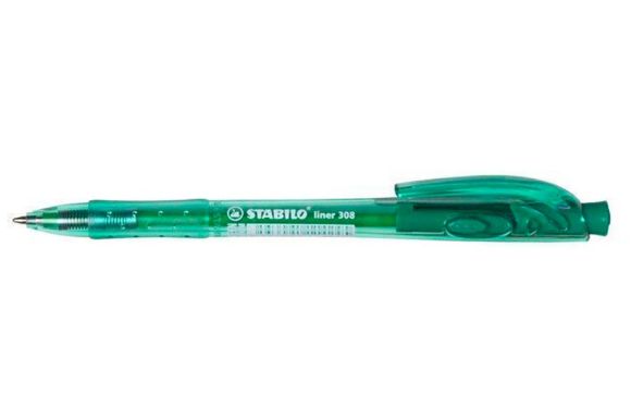Kuličkové pero Liner 308, zelená, 0,3mm, stiskací mechanismus, STABILO