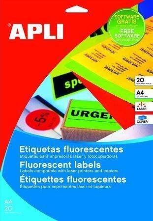 Etiketa, fluorescentní oranžová, 99,1 x 67,7 mm, zaoblené rohy, 160 ks/bal., APLI 02875 ,balení 20 ks