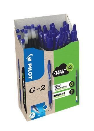 Gelové pero G-2, Bonus Pack, modrá + náplň, 0,32 mm, stiskací mech., PILOT BL-G2-7-L+BLS-G2-7-L-S1 ,balení 24 ks