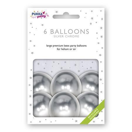 Balónek, metalická stříbrná, 30 cm, PUKKA PAD PTY020 ,balení 6 ks