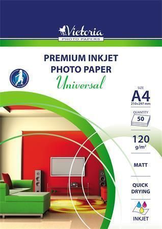 Fotografický papír Universal, do inkoustové tiskárny, matný, A4, 120g, VICTORIA ,balení 50 ks