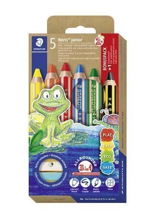 Pastelky Noris junior 140, 5 různých barev, + grafitová tužka a ořezávátko, sada, šestihranné, STA