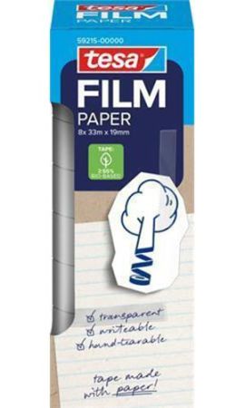 Lepicí páska Tesafilm, transparentní, popisovatelná, papírová, 19 mm x 33 m, 8 ks/balení, TESA 592 ,balení 8 ks