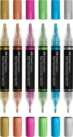 Akrylový popisovač Shake&Paint, 6 metalických barev, 1,0/3,0 mm, oboustranný, FABER-CASTELL 285517