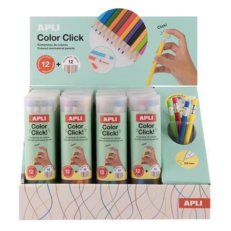 Mechanická pastelka Color Click, displej/12 ks, 12 různých barev, sada, APLI 20079