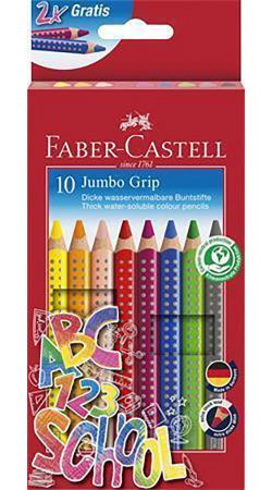 Barevné pastelky Jumbo Grip, 10 barev, trojhranné, FABER-CASTELL 280922