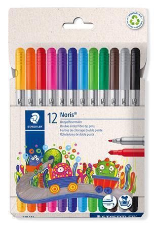 Fixy Noris 320, 12 barev, 1-3 mm, oboustranné, vypratelné, sada, STAEDTLER 320 C12