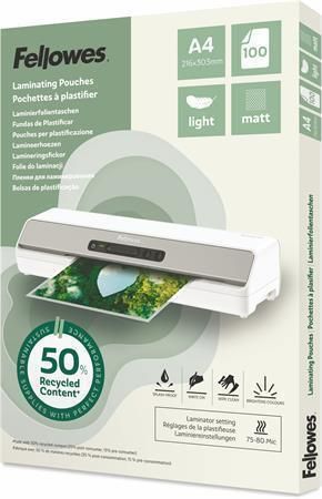 Laminovací fólie Light, 80 mikronů, A4, matná, recyklovaný, 100 ks, FELLOWES 100143435 ,balení 100 ks