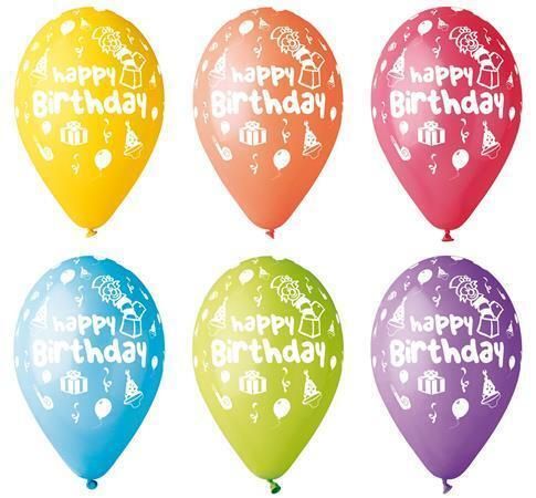 Balónek, Happy Birthday, klaun, 30 cm ,balení 10 ks