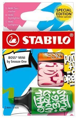 Sada zvýrazňovačů Boss Mini Snooze One, 3 různé barvy (zelená, růžová, oranžová), 2-5 mm, STABILO