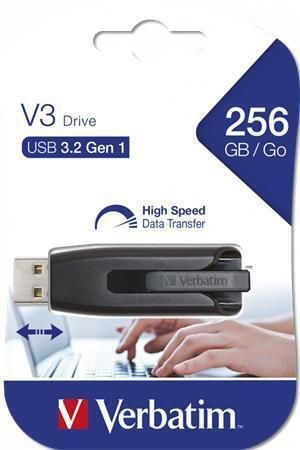 USB flash disk V3, černá-stříbrná, 256GB, USB 3.0, 80/25 MB/sec, VERBATIM