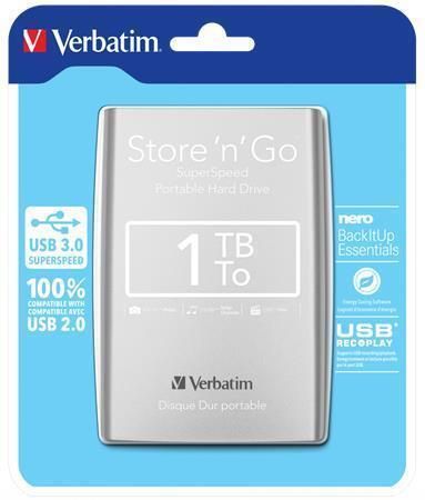 2,5 HDD (hard-disk) Stor \'n\' Go, 1TB, USB 2.0, VERBATIM, stříbrný