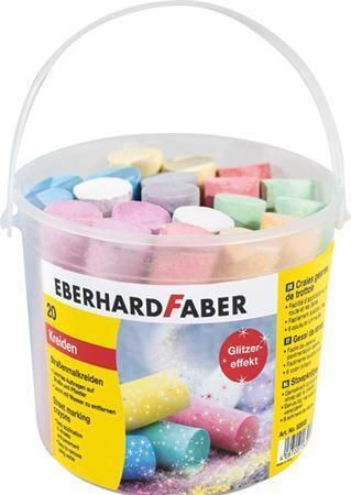 Křídy na chodník, 6 třpytivých barev, 20 ks, v plastovém kbelíku, EBERHARD FABER 526520 Křídy na chodník, 6 třpytivých barev, 20 ks, v plastovém kbelíku, EBERHARD FABER 526520