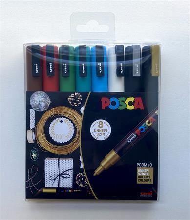 Akrylové popisovače Posca PC-3M Holiday, sada 8 ks, 0,9-1,3 mm, UNI